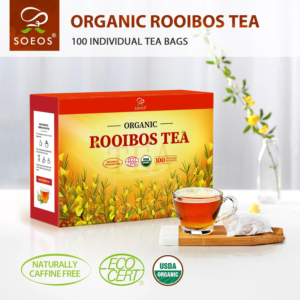 Soeos hojas de rooibos en primer plano mostrando textura y pureza