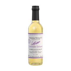 Sonoma Syrup Co botella frontal mostrando jarabe de lavanda y vidrio elegante