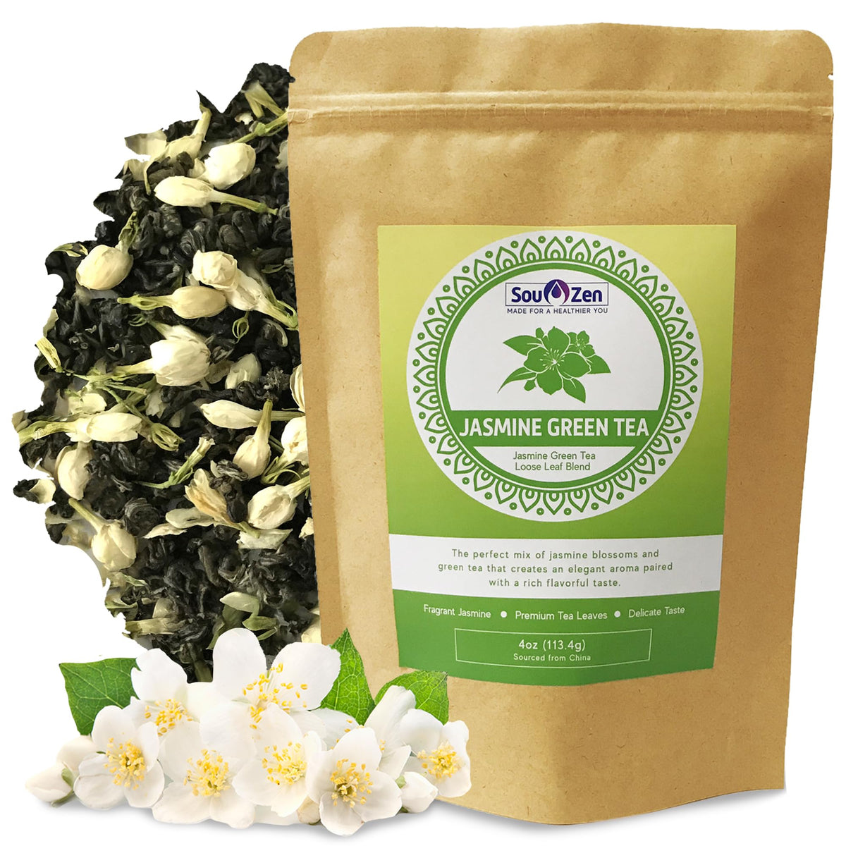 Sou Zen frente del empaque mostrando bolsa resellable y marca, conserva aroma