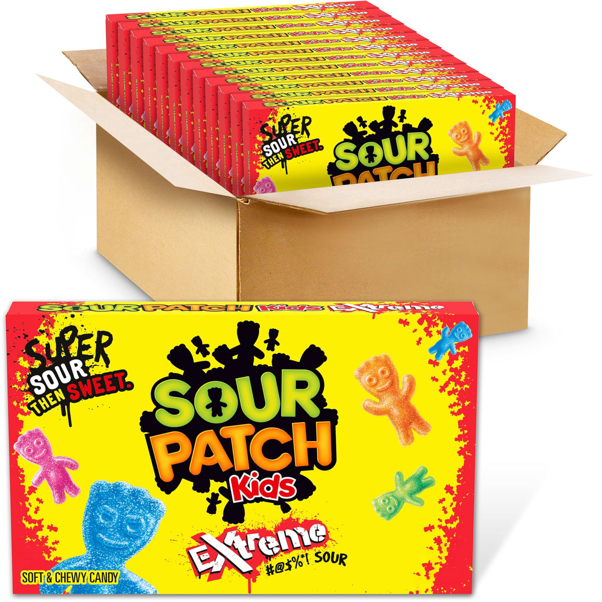 Sour Patch Kids caja frontal mostrando diseño y porciones convenientes