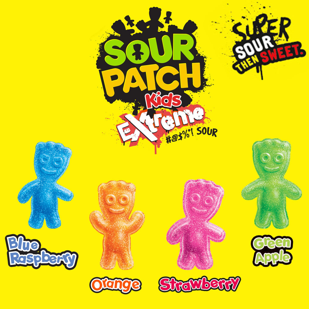 Sour Patch Kids comparación de tamaño con mano para referencia práctica