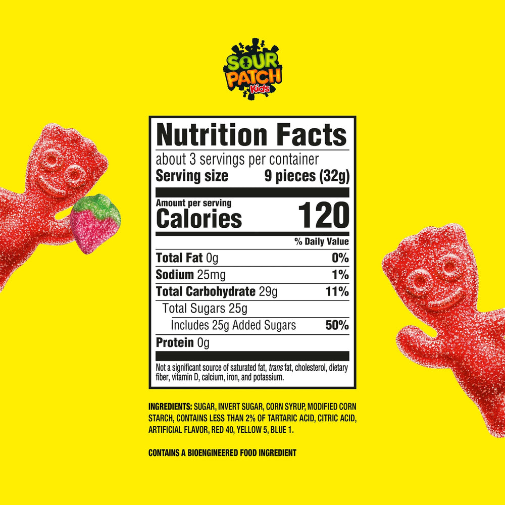 SOUR PATCH KIDS primer plano textura blanda, muestra la masticabilidad