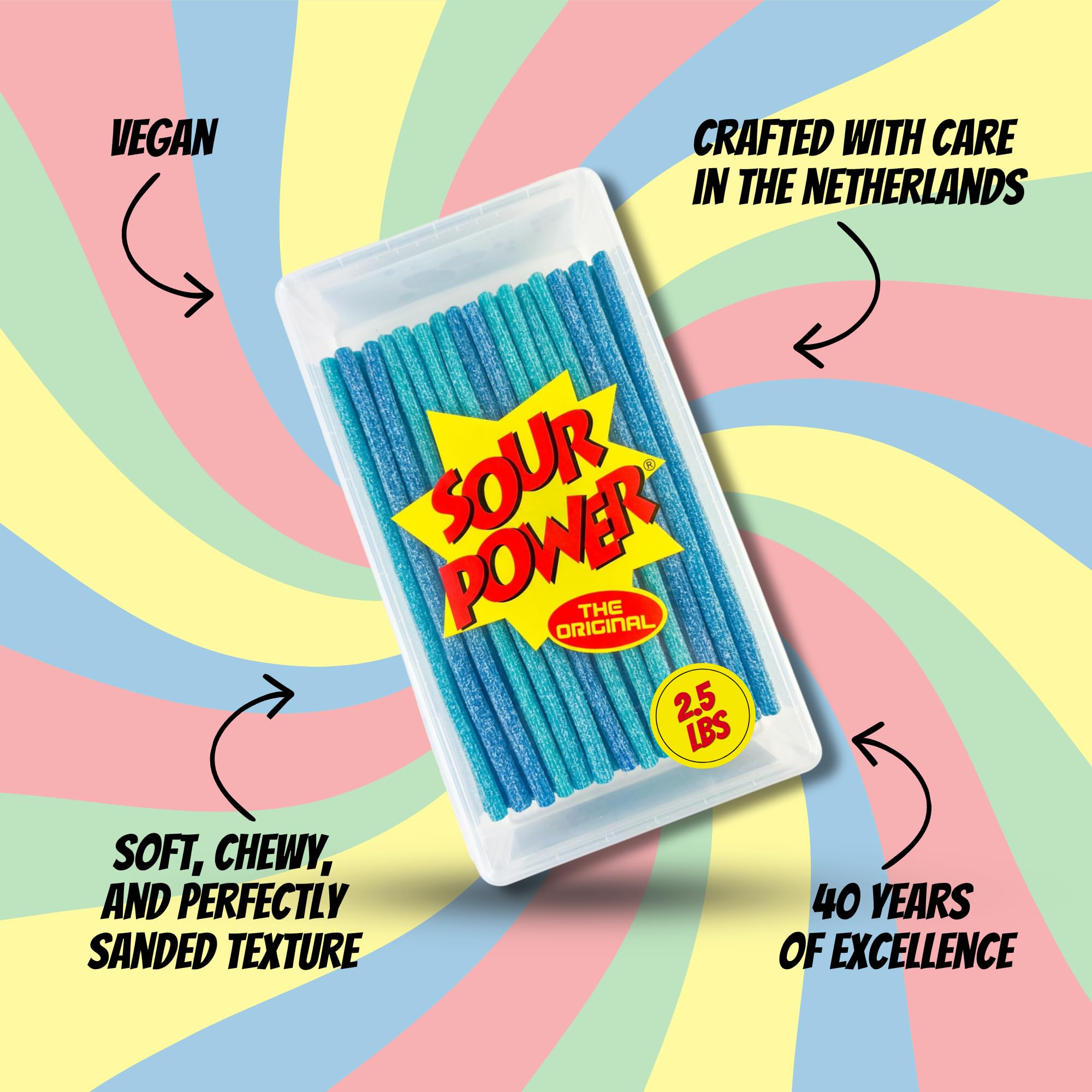 Sour Power etiqueta del producto, información y origen visible
