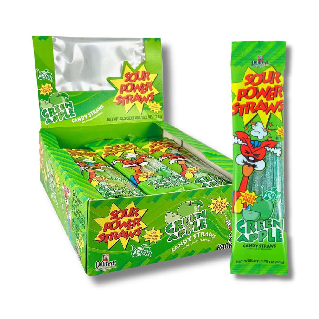 Sour Power frente del empaque mostrando sabor manzana verde y conveniencia