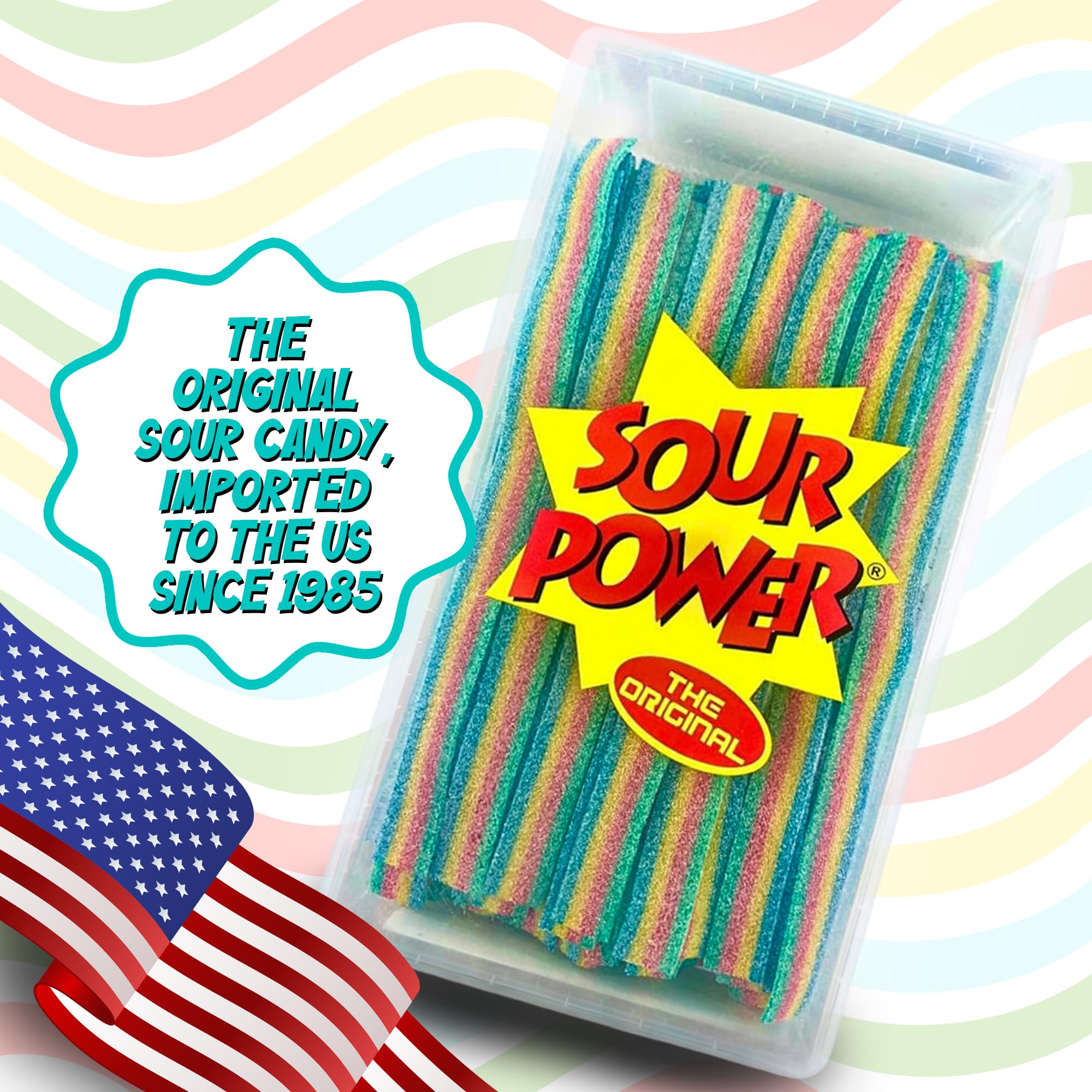 Sour Power tiras dispuestas en torre, demostrando facilidad para servir en fiestas