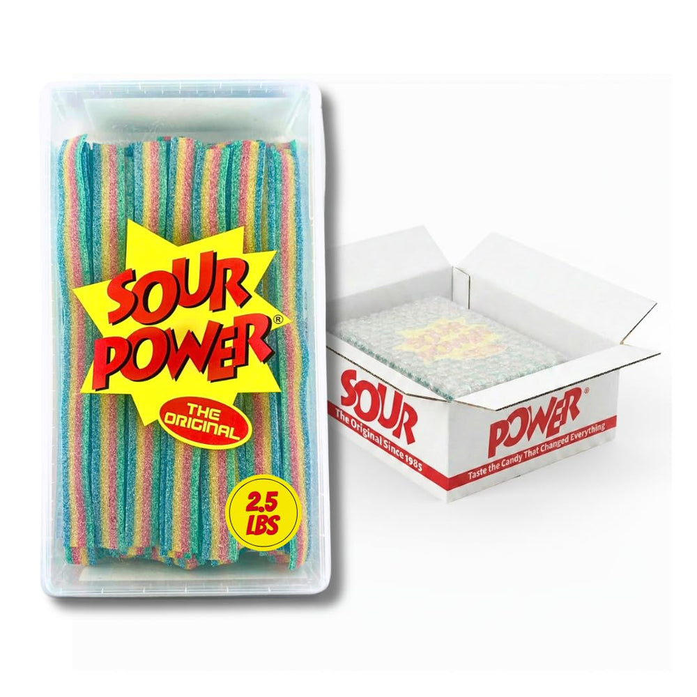Sour Power tubo frontal mostrando 2.5 lb y colores llamativos, ideal para compartir