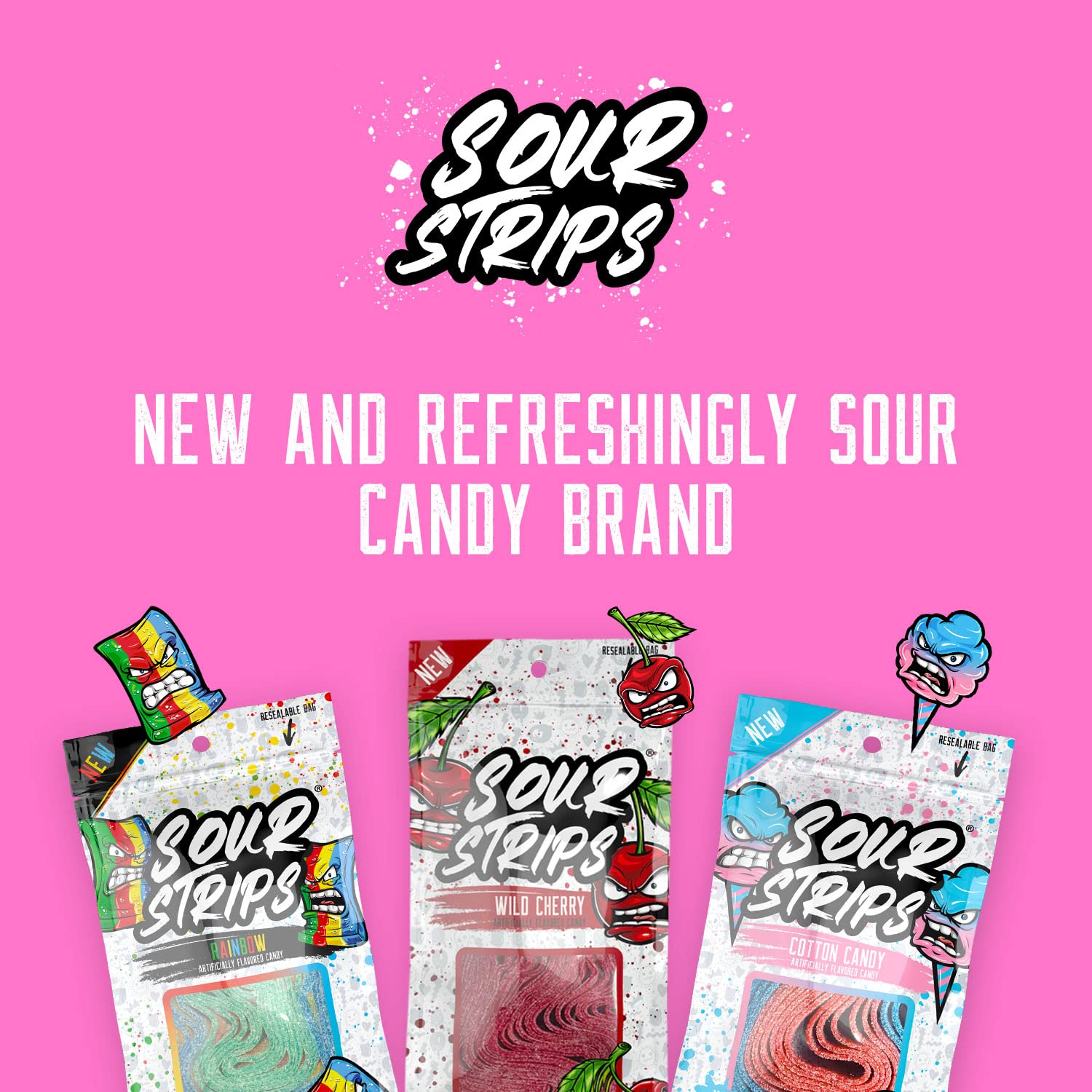 SOUR STRIPS bolsa resellable abierta mostrando facilidad de conservación