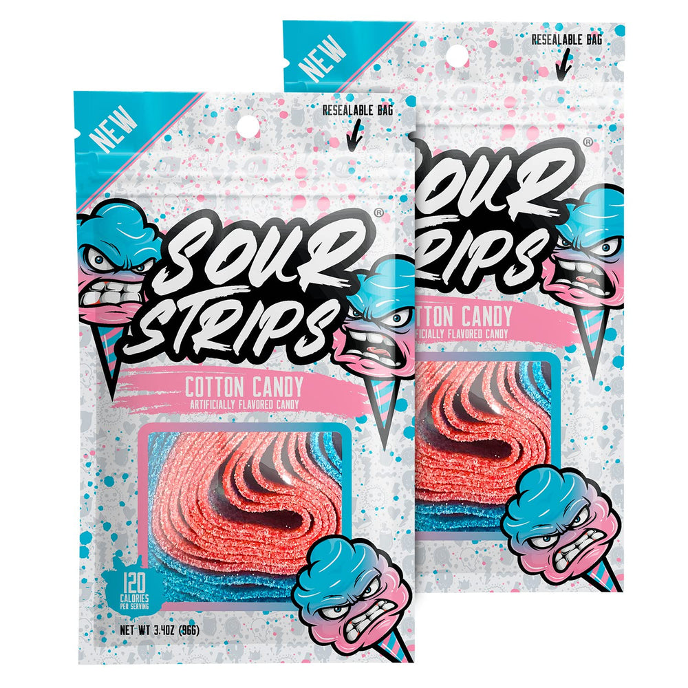SOUR STRIPS frente del paquete mostrando diseño y cantidad 12 por bolsa