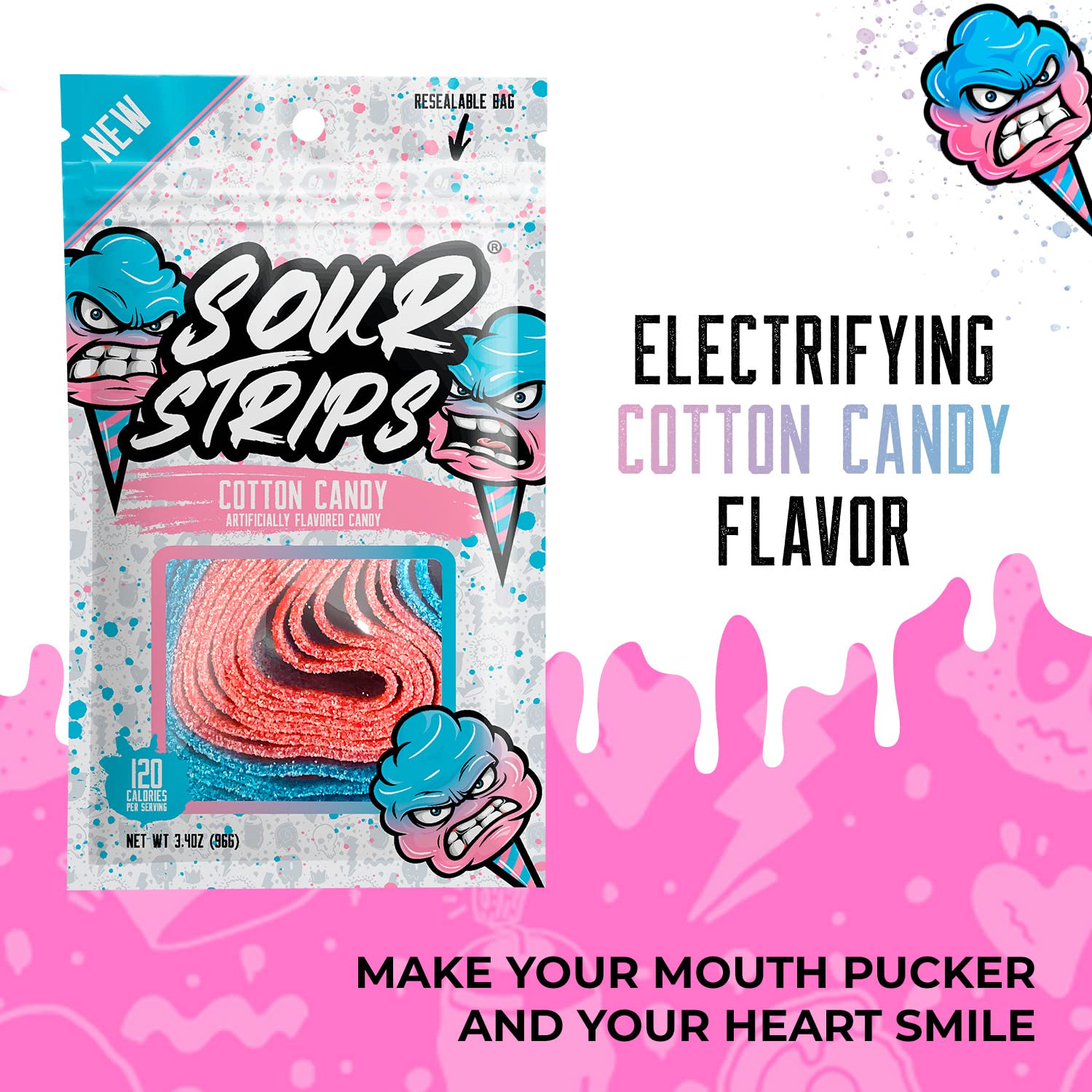 SOUR STRIPS primer plano de la textura ácida y el recubrimiento visible