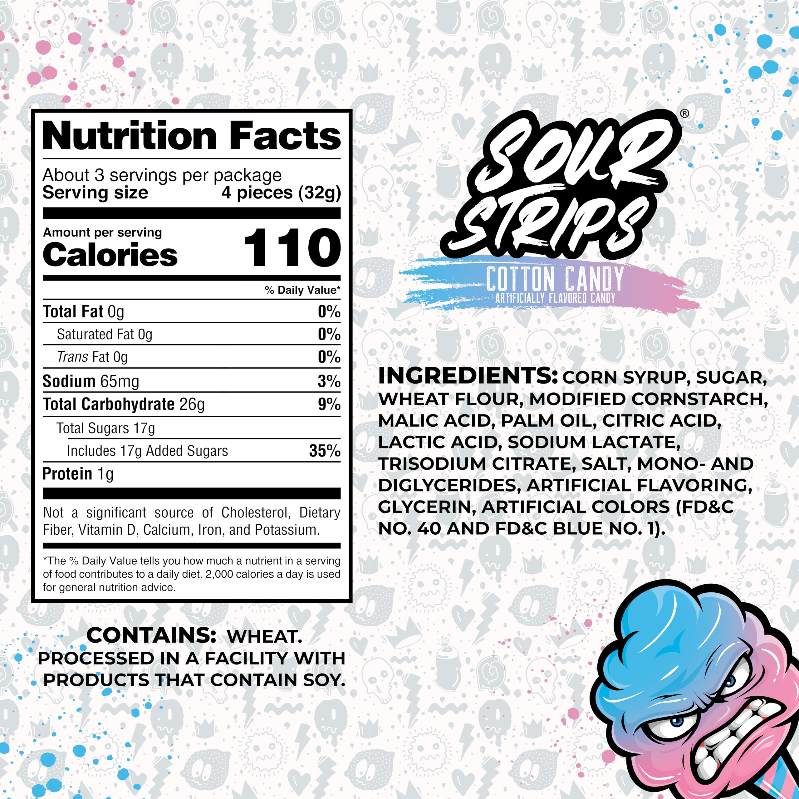 SOUR STRIPS primer plano de cinta ácida con textura azucarada y atractivo visual