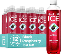 Sparkling Ice botella frontal mostrando sabor mora negra y refresco instantáneo