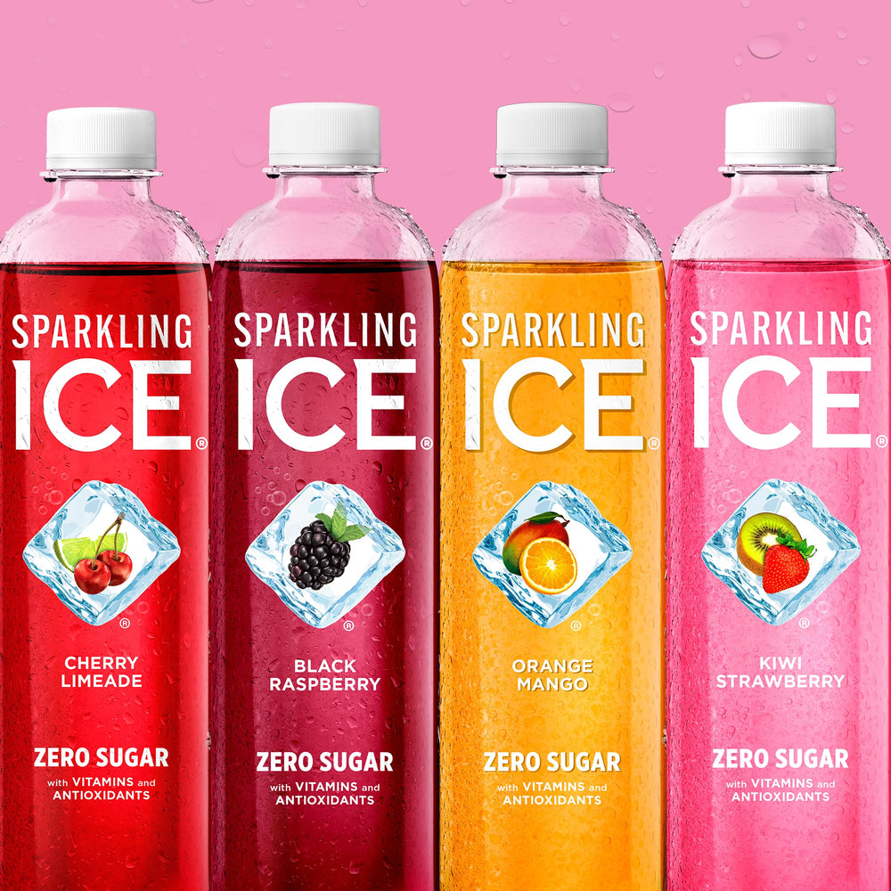 Sparkling Ice burbujas en botella resaltando efervescencia y frescura