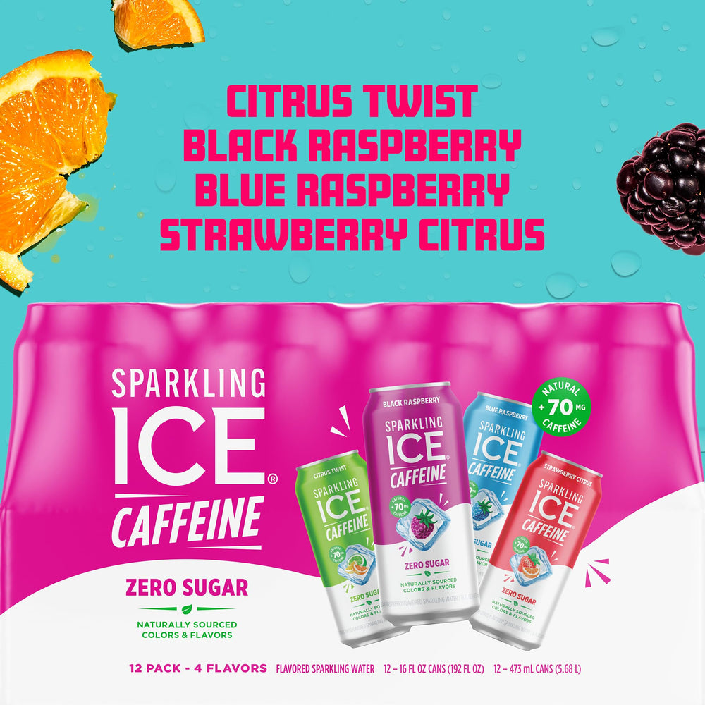 Sparkling Ice lata Citrus Twist detalle de etiqueta y color brillante