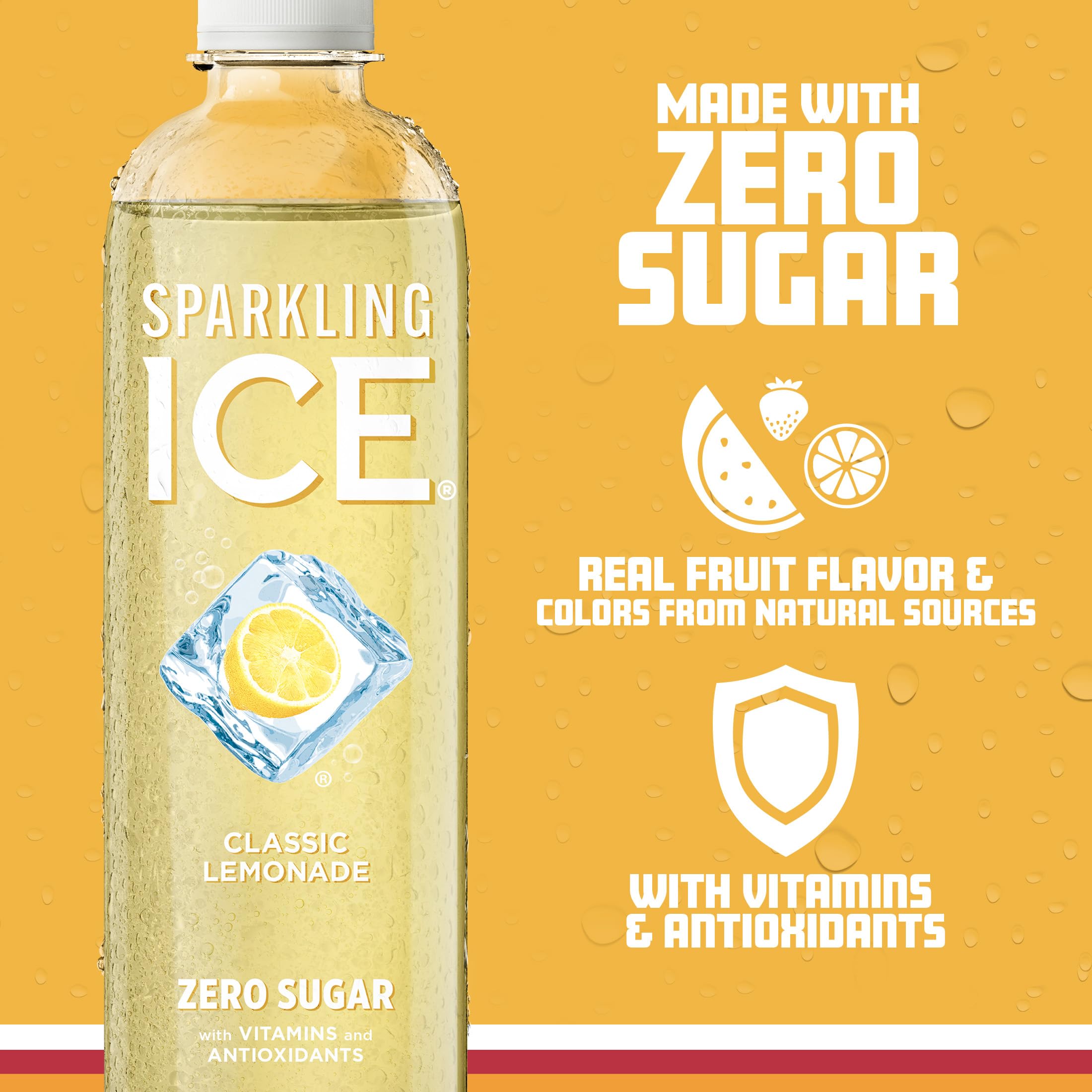 Sparkling Ice botella sostenida en mano para comparar tamaño 17 fl oz, cómodo y portátil