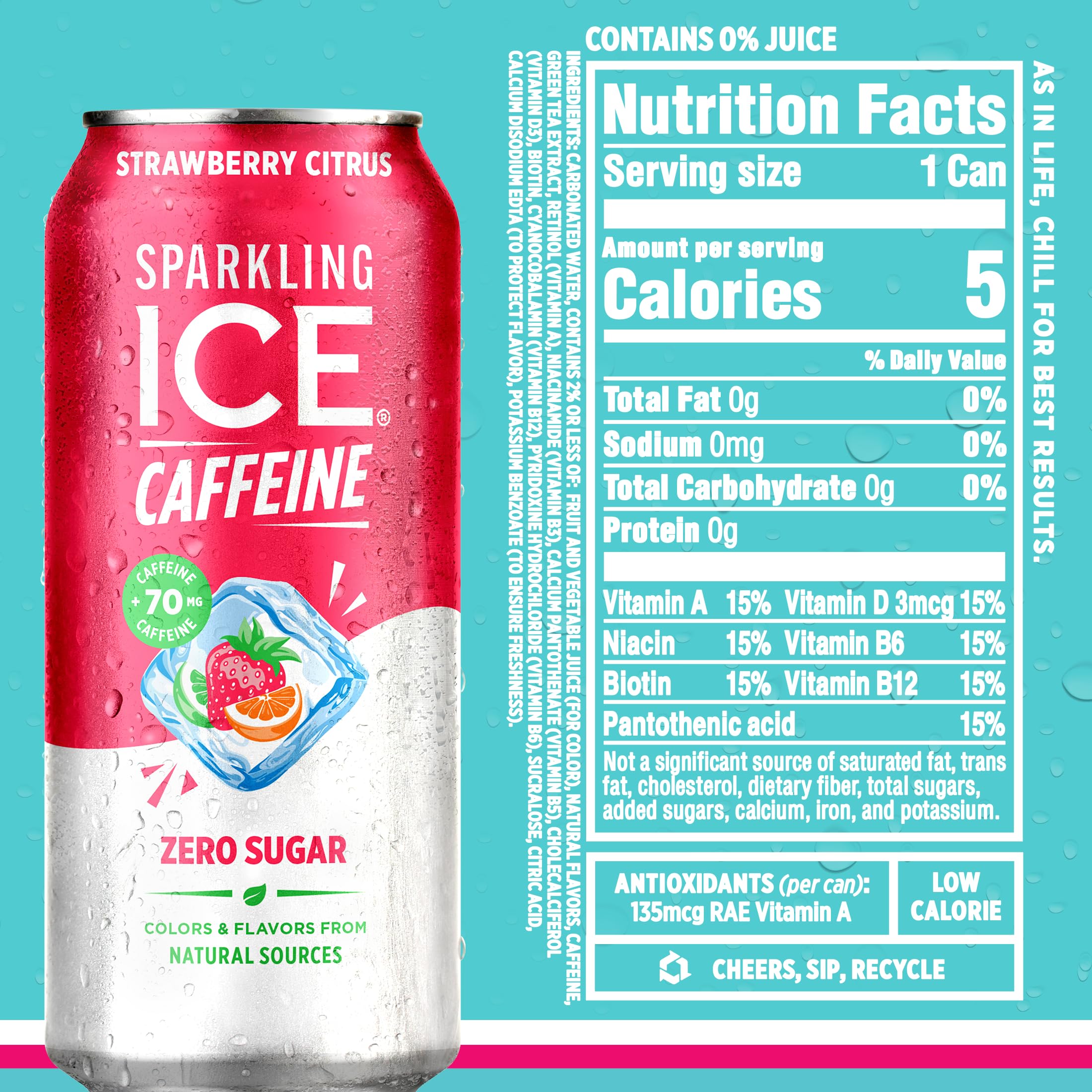 Sparkling Ice lata en mano para comparar tamaño y portabilidad