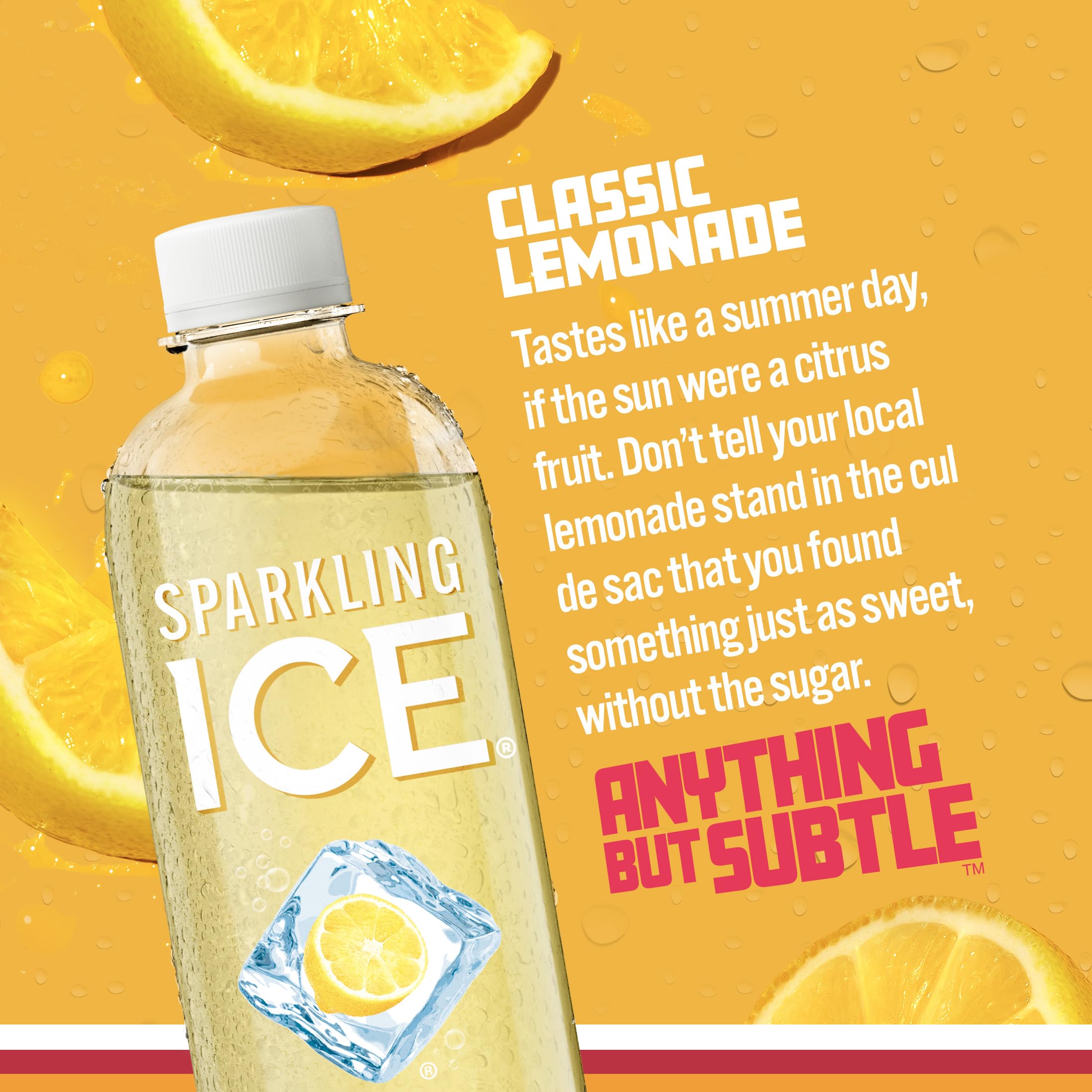 Sparkling Ice detalle del color natural y textura de limonada, apariencia refrescante y ligera