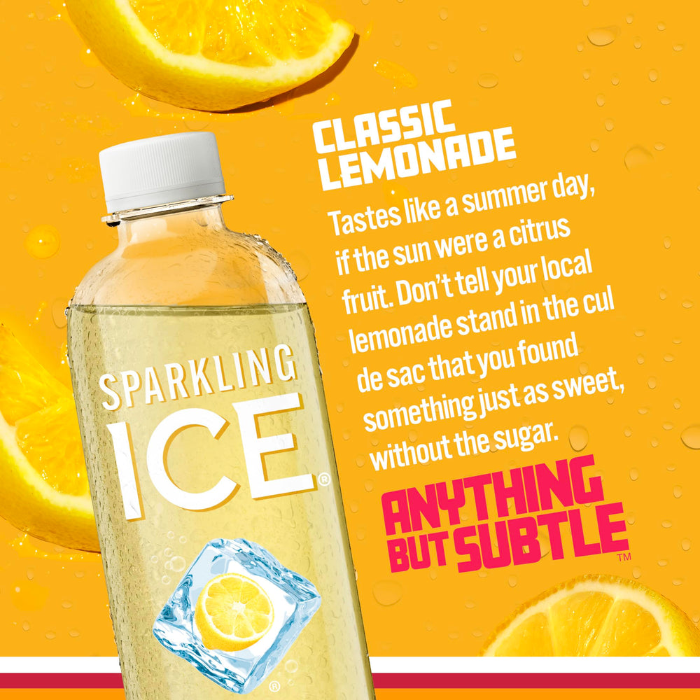 Sparkling Ice detalle del color natural y textura de limonada, apariencia refrescante y ligera