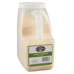 Spice Classics envase frontal de ajo en polvo muestra tamaño y marca