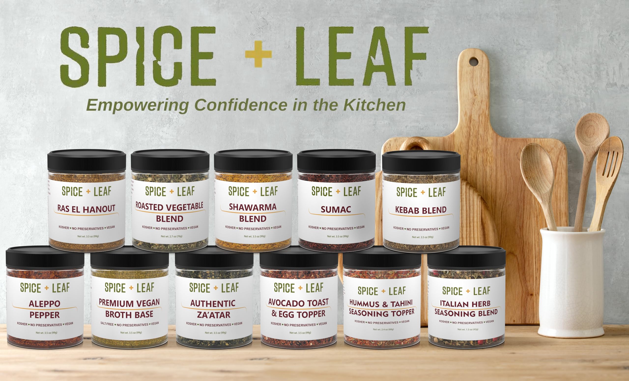 SPICE + LEAF etiqueta con ingredientes mostrando naturalidad y sin aditivos