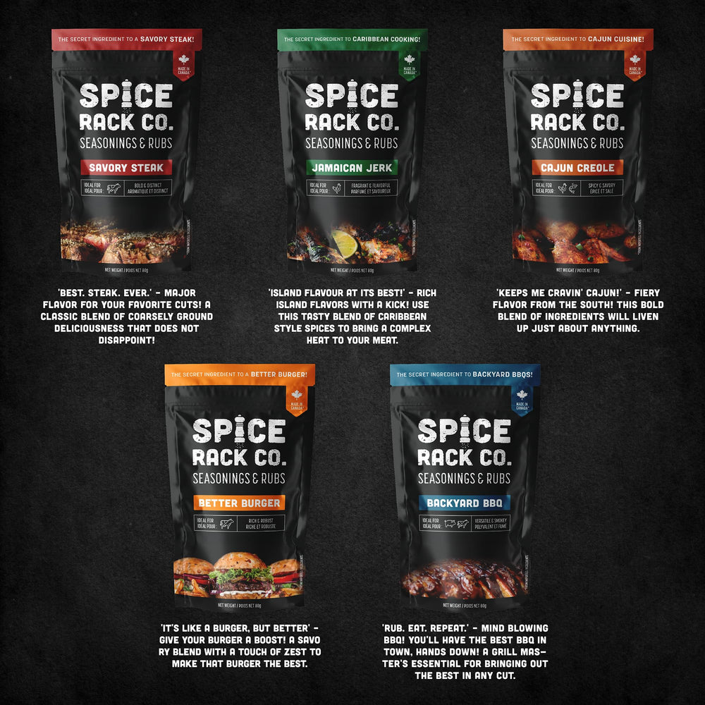 Spice Rack Co. uso en parrilla con hamburguesa para mejorar jugosidad