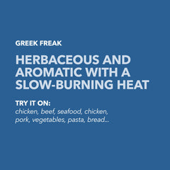 Spiceology Greek Freak comparación de escala junto a utensilios para visualizar 80 oz