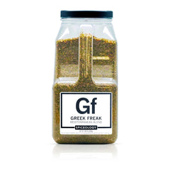 Spiceology Greek Freak frente del envase mostrando tamaño y etiqueta con sabor mediterráneo