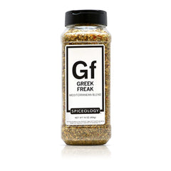 Spiceology Greek Freak frente del envase mostrando tamaño generoso y uso diario