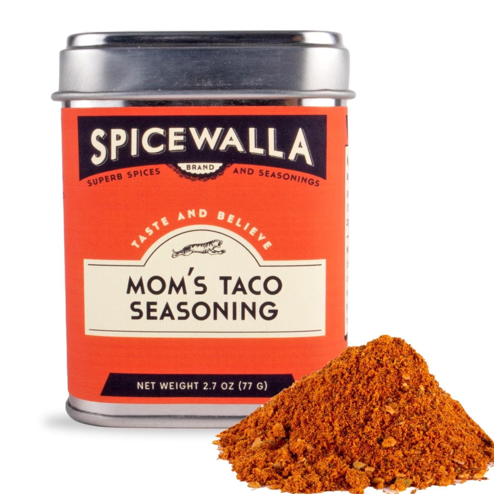 SPICEWALLA frasco frontal Mom's Taco Seasoning mostrando etiqueta clara y práctica