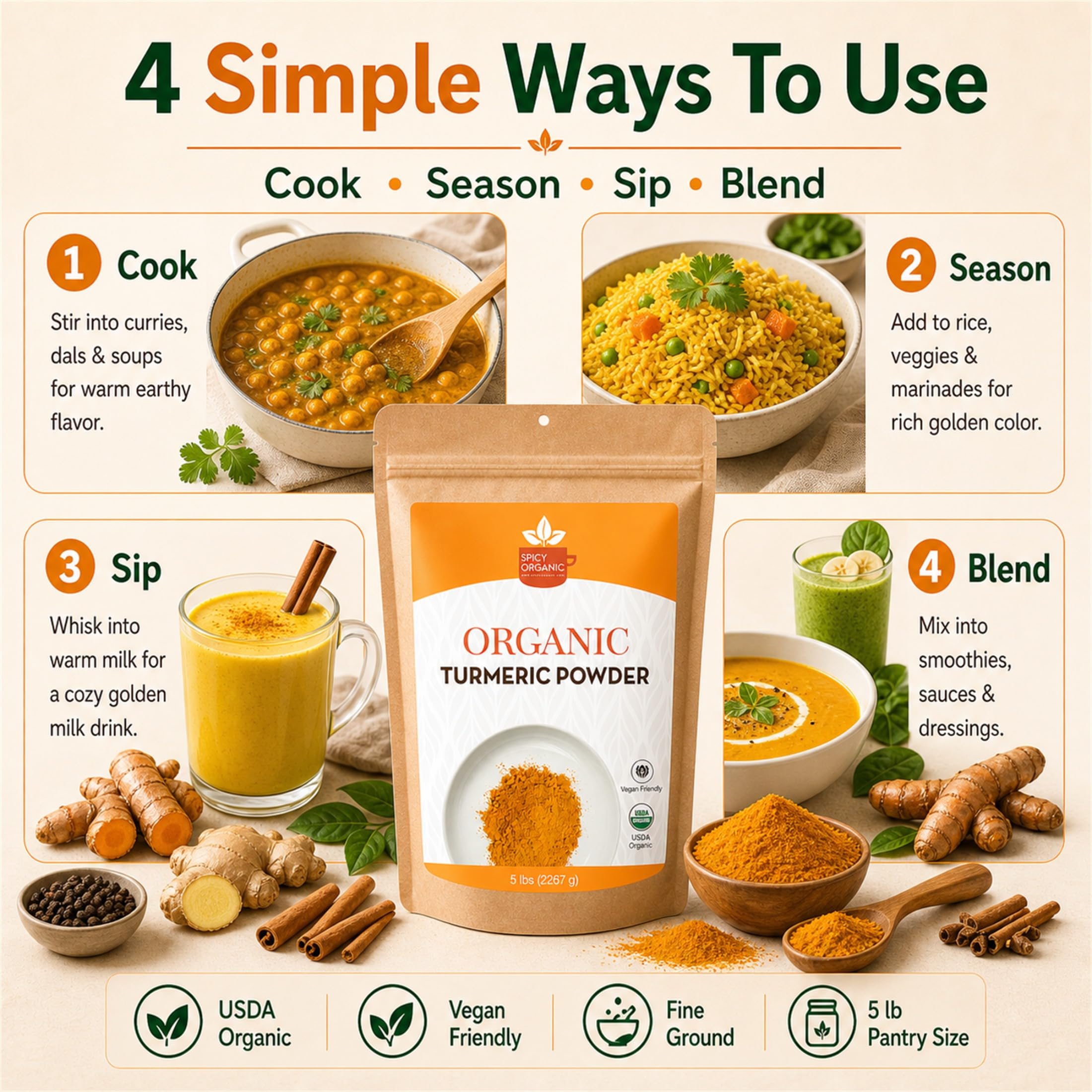 SPICY ORGANIC vaso de leche dorada con cúrcuma para bebidas nutritivas