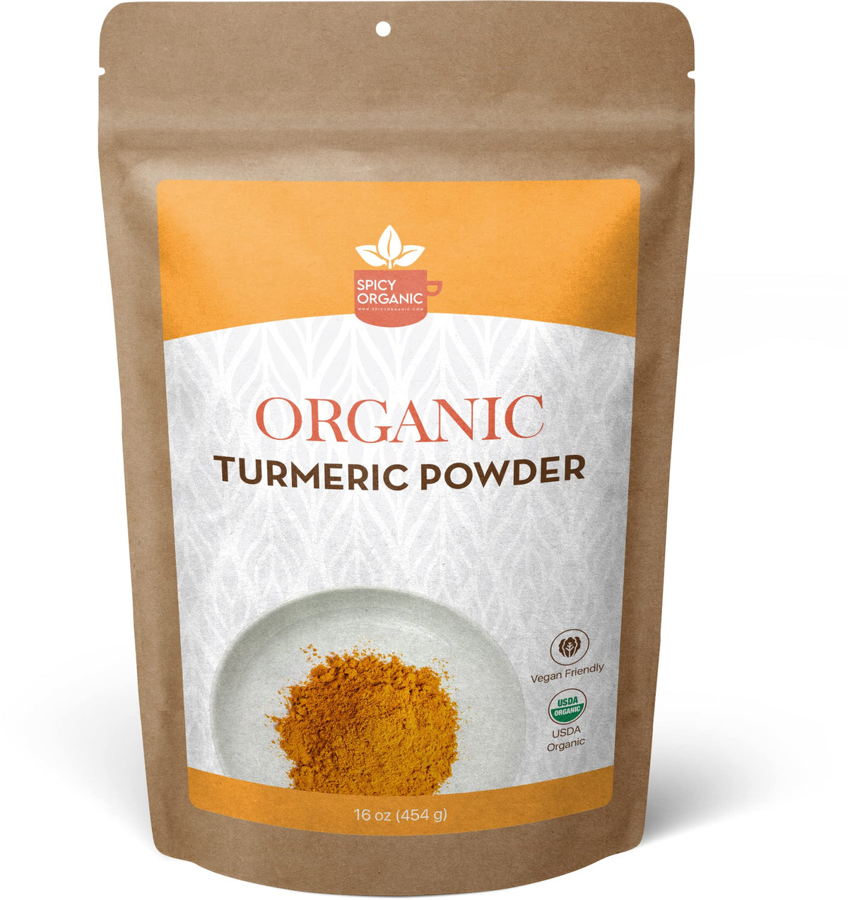 SPICY ORGANIC frontal del paquete mostrando presentación y beneficio de pureza
