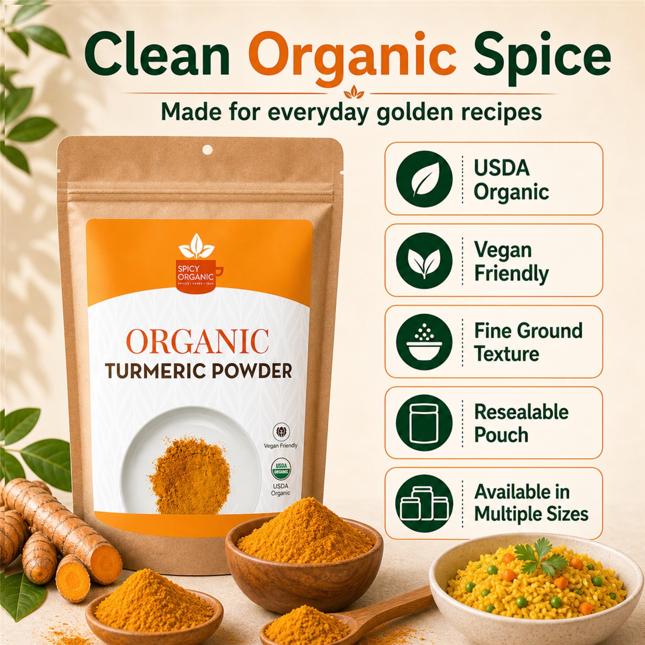 SPICY ORGANIC comparación de tamaño 16 oz para control de inventario y uso
