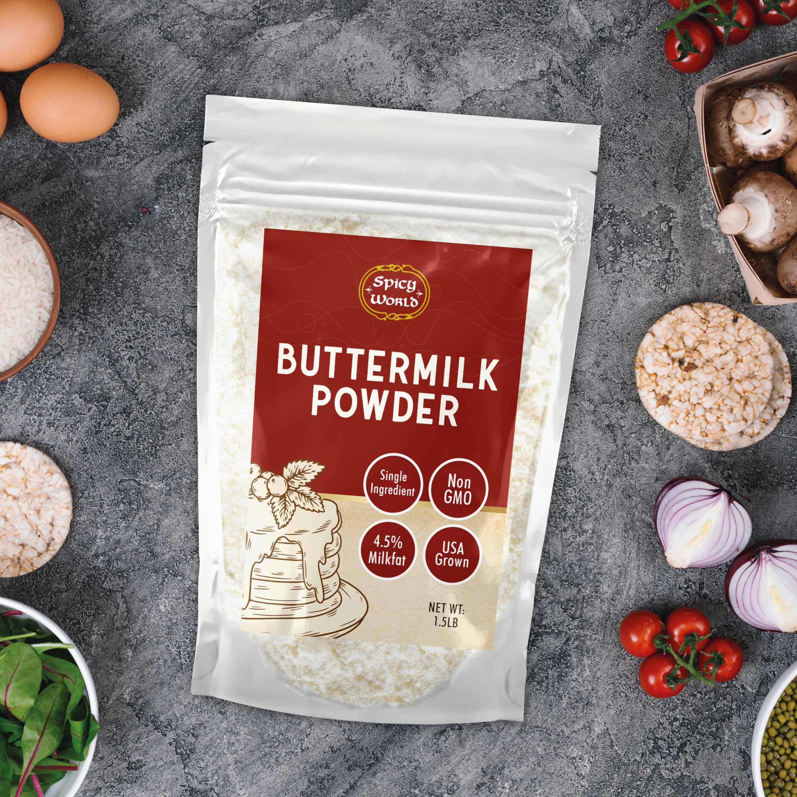Spicy World etiqueta con información nutricional y origen EE. UU., confianza