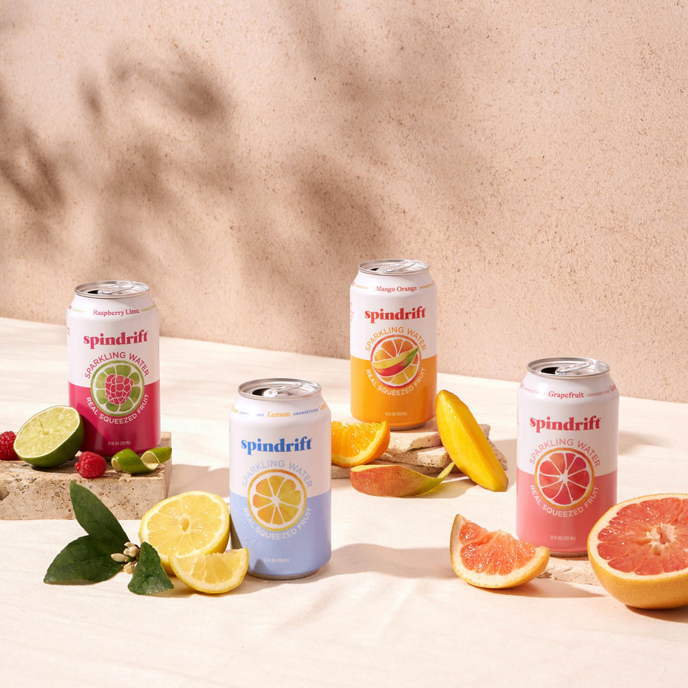 Spindrift lata naranja-mango con colores vibrantes y atractivo