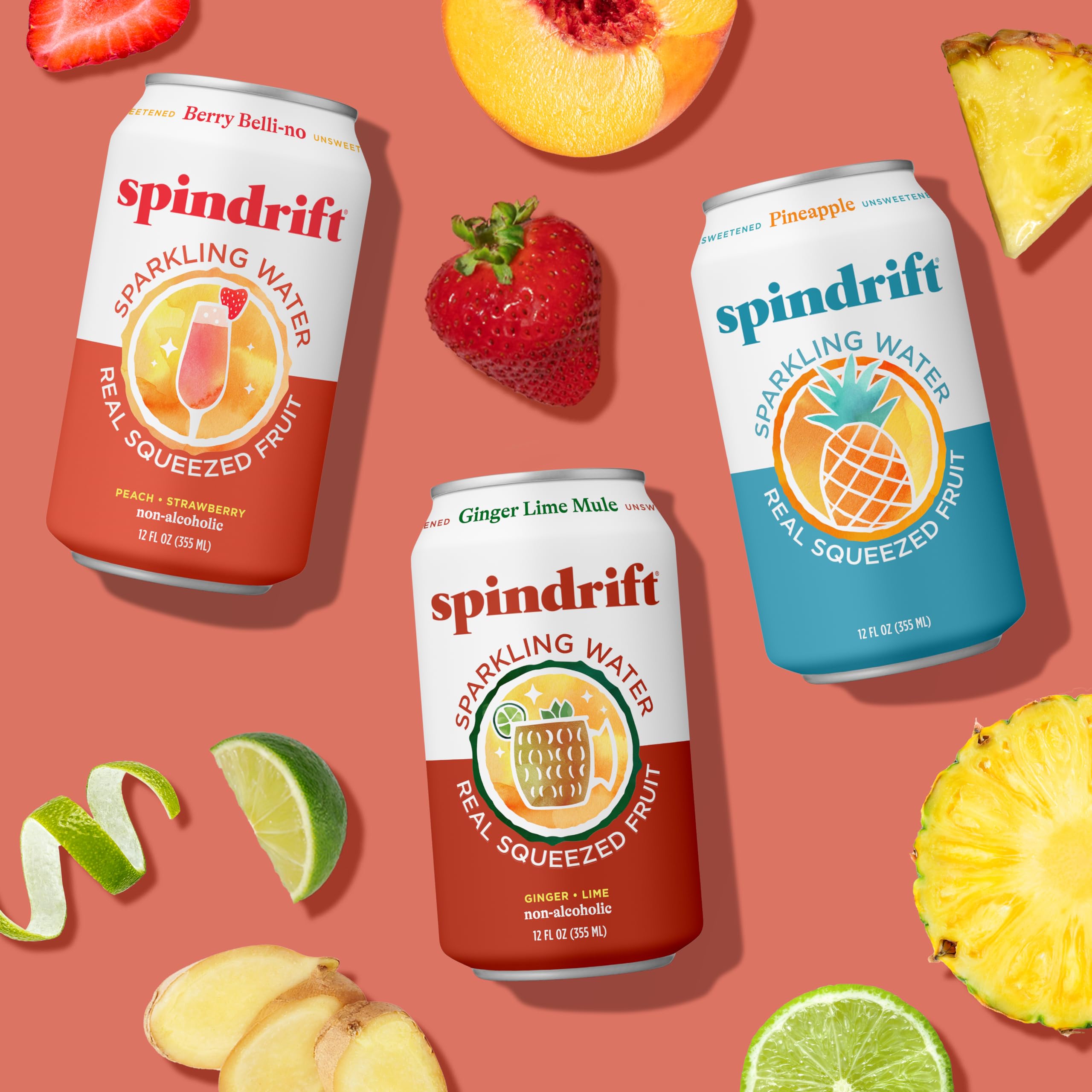 Spindrift latas abiertas con hielo mostrando uso en bebidas frías