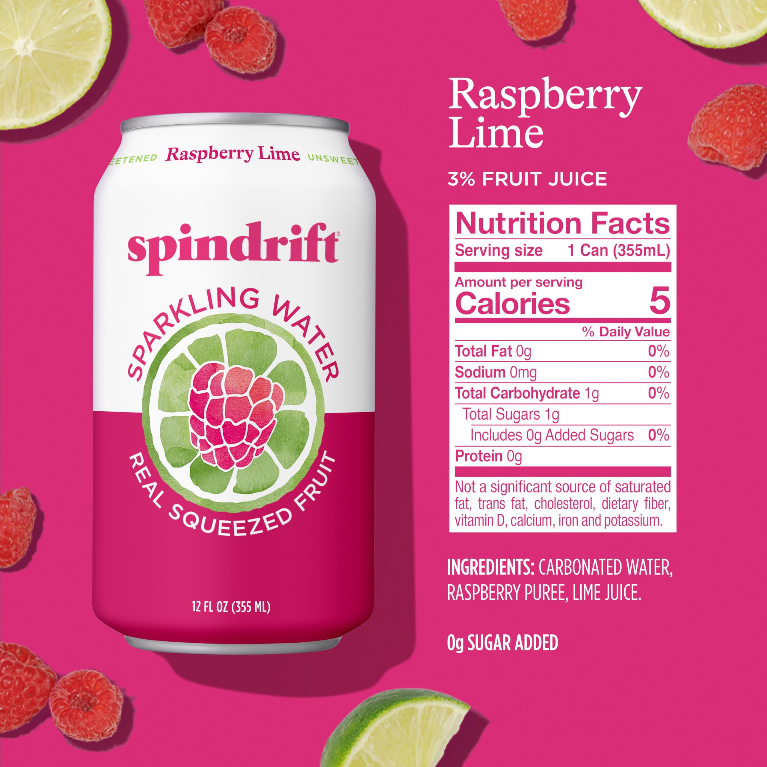 Pack de 24 latas Spindrift Raspberry Lime ideal para despensa