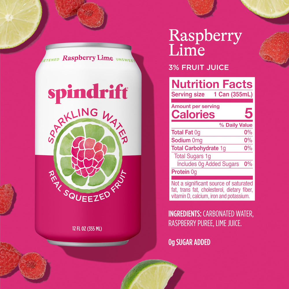 Pack de 24 latas Spindrift Raspberry Lime ideal para despensa