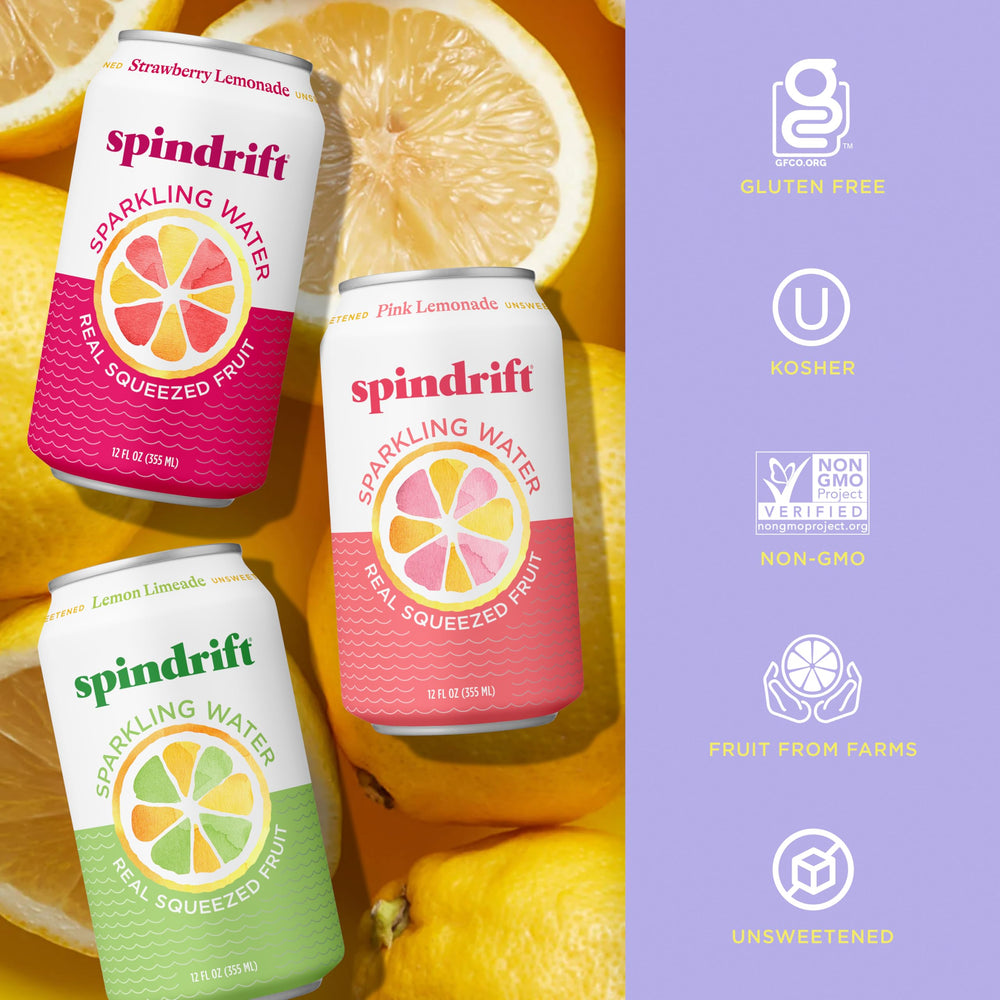 Spindrift lata junto a regla para comparar tamaño y porción individual
