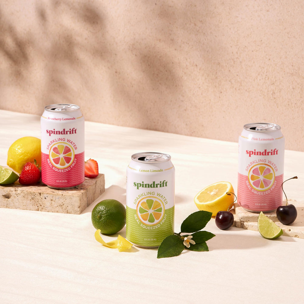 Spindrift etiqueta con lista de ingredientes claros y sin azúcares añadidos