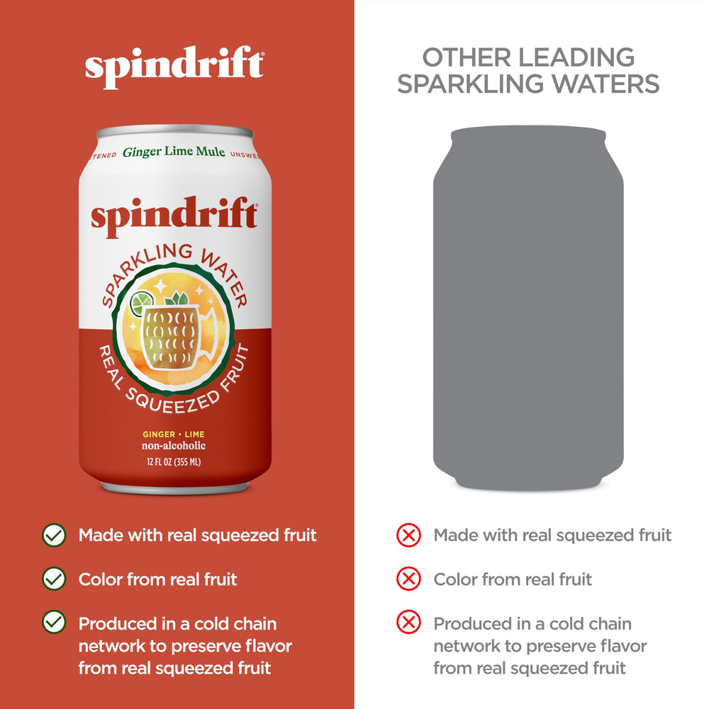 Mano sosteniendo una lata de Spindrift Ginger Lime Mule, portátil y refrescante