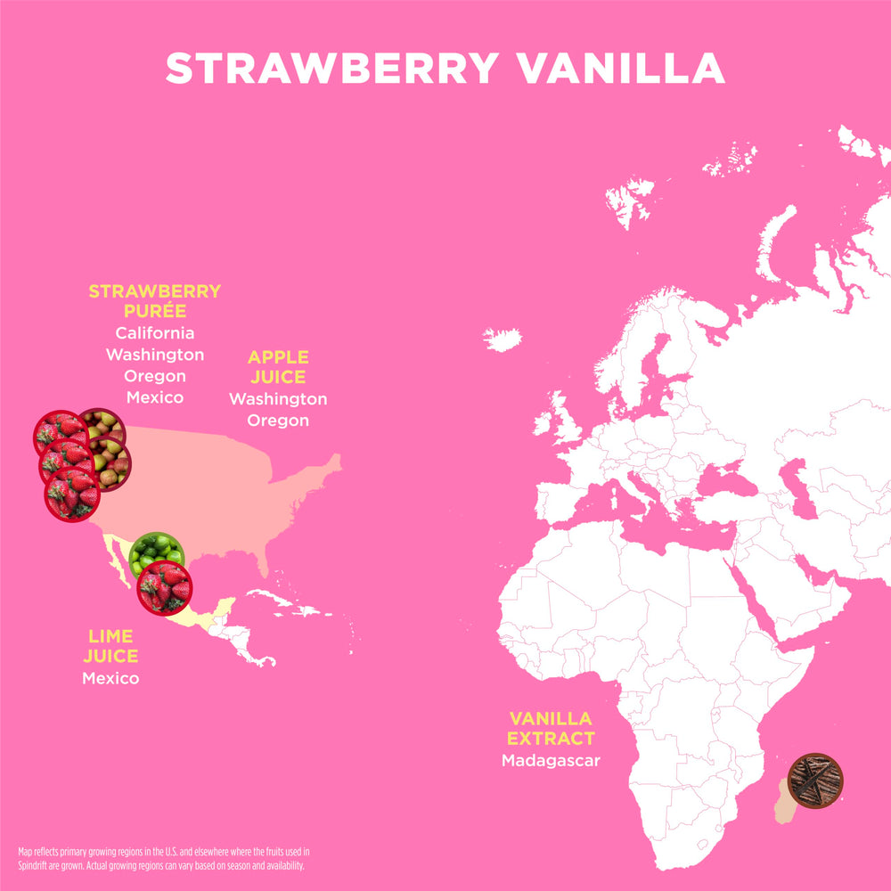 Spindrift servido en vaso con hielo, Strawberry Shortcake refresca sin exceso