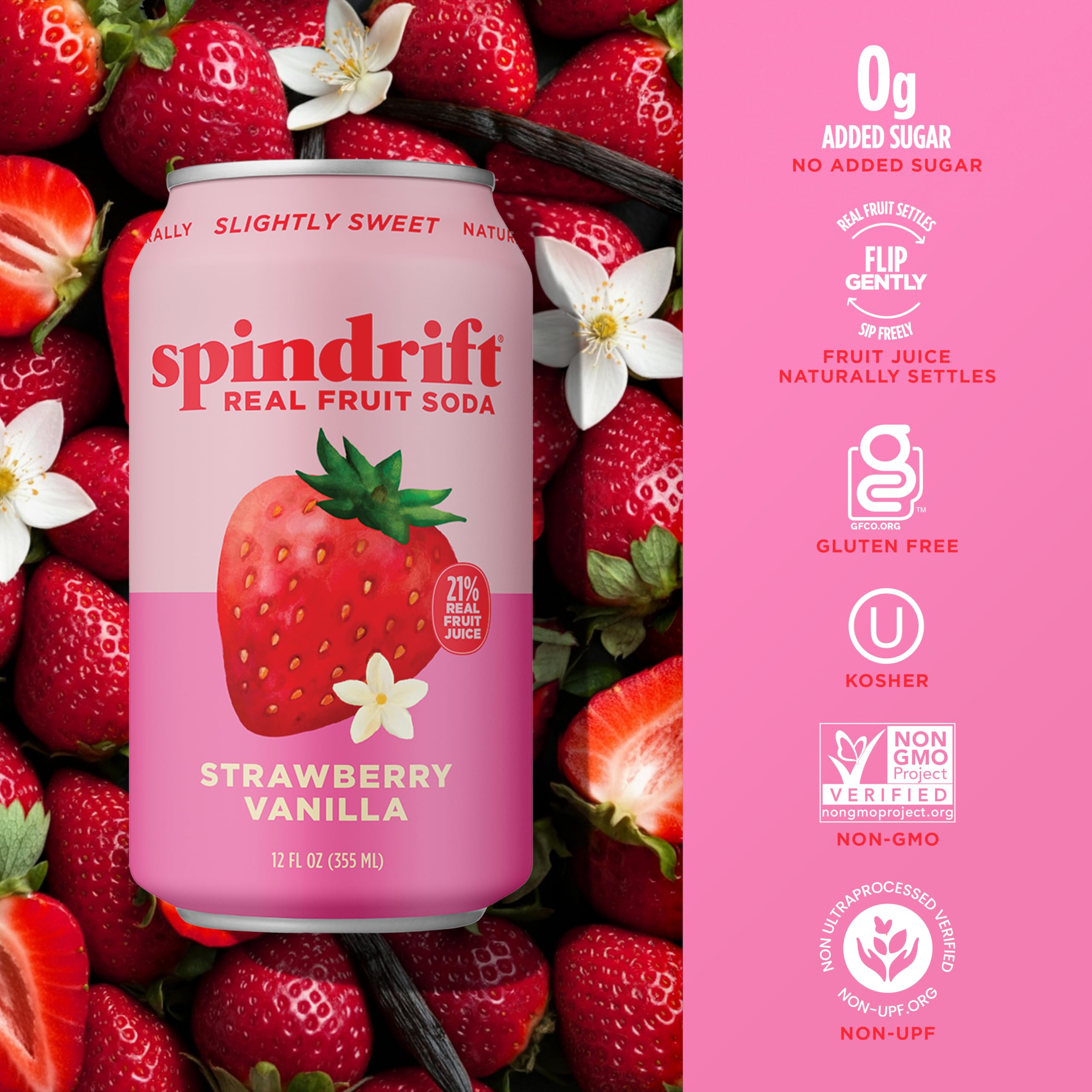Spindrift etiqueta con certificaciones Non-GMO y OU Kosher, confianza y calidad