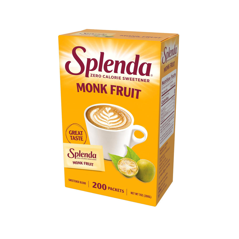 SPLENDA paquete frontal mostrando 200 sobres y beneficio de conveniencia