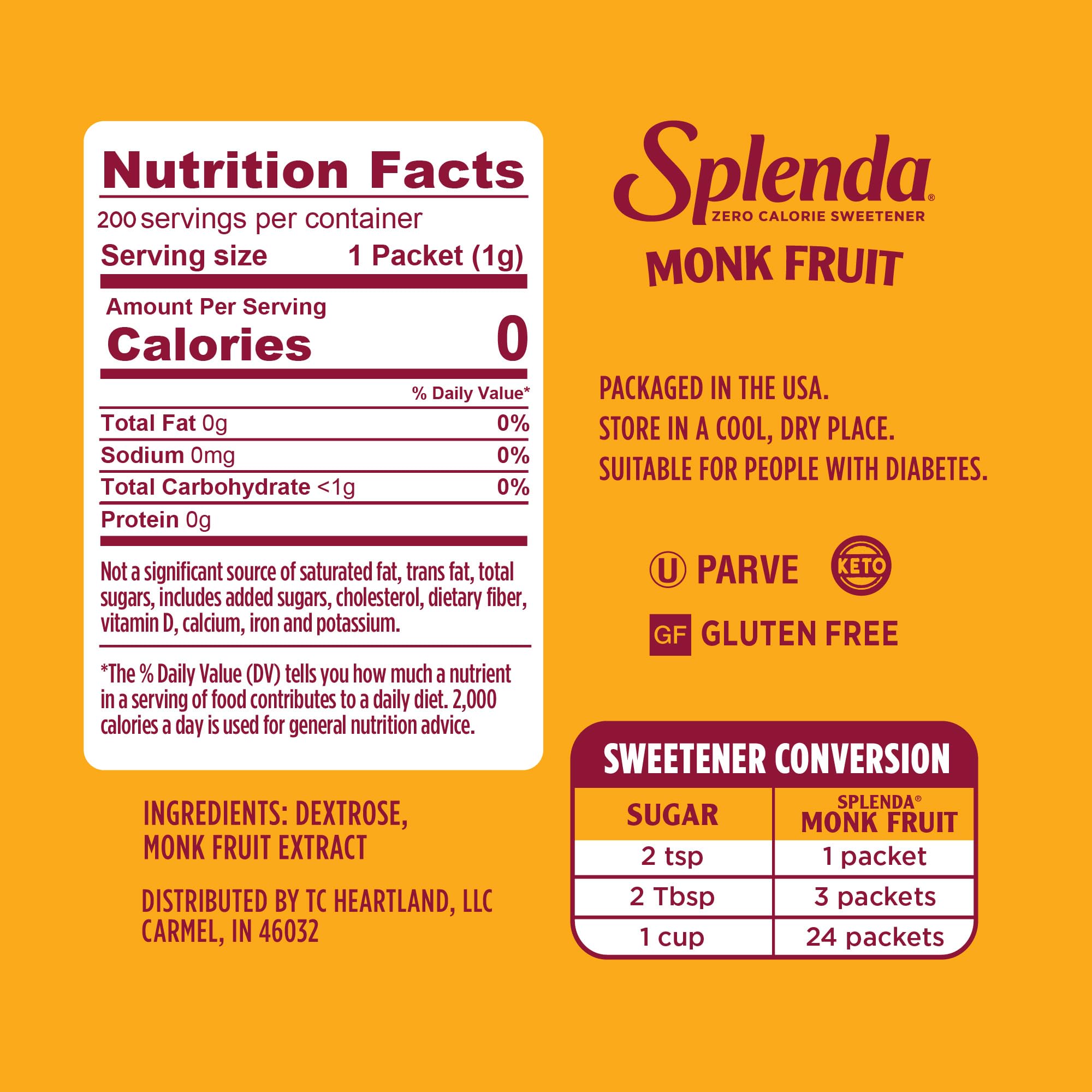 SPLENDA sobre abierto con polvo listo para dosificar y fácil uso