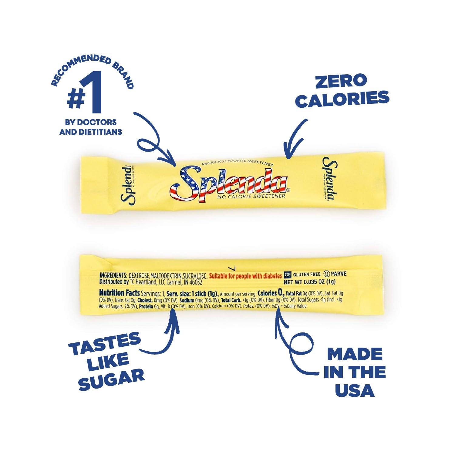 SPLENDA detalle del contenido en polvo mostrando textura y solubilidad rápida