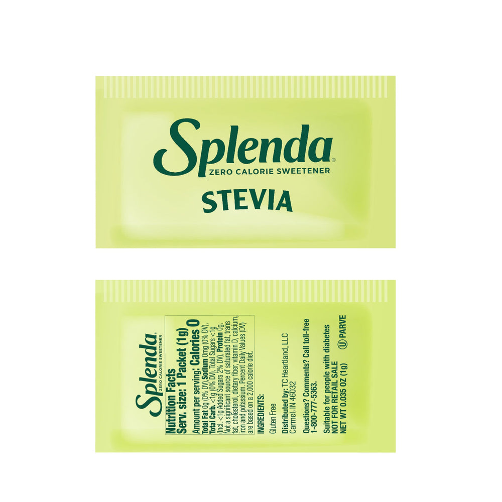 SPLENDA comparación de tamaño del sobre con una mano para visualizar porciones