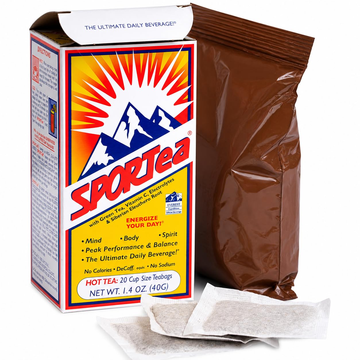 SPORTEA frente del empaque mostrando caja reciclada y beneficios