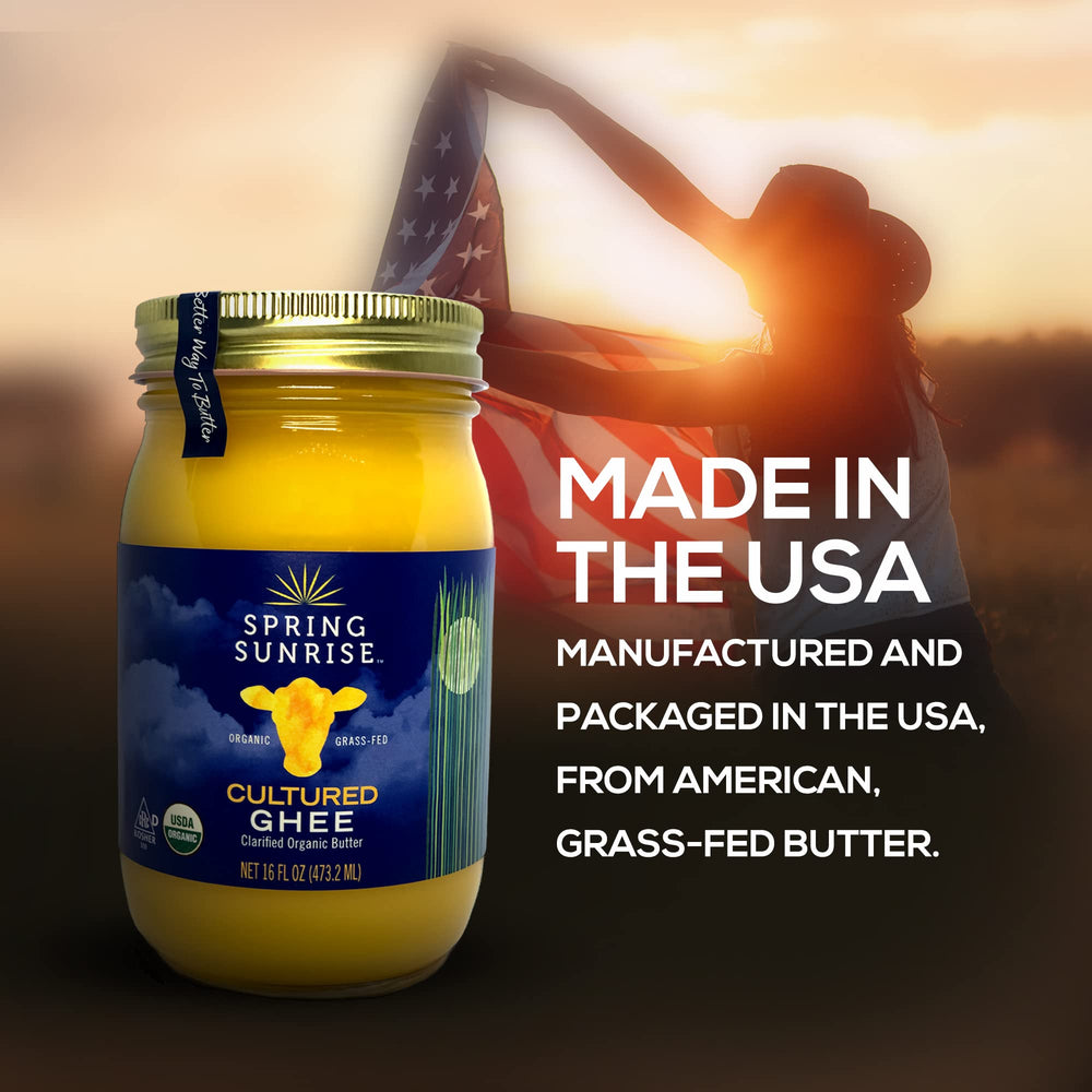 Spring Sunrise ghee etiqueta orgánica USDA y detalle de certificaciones
