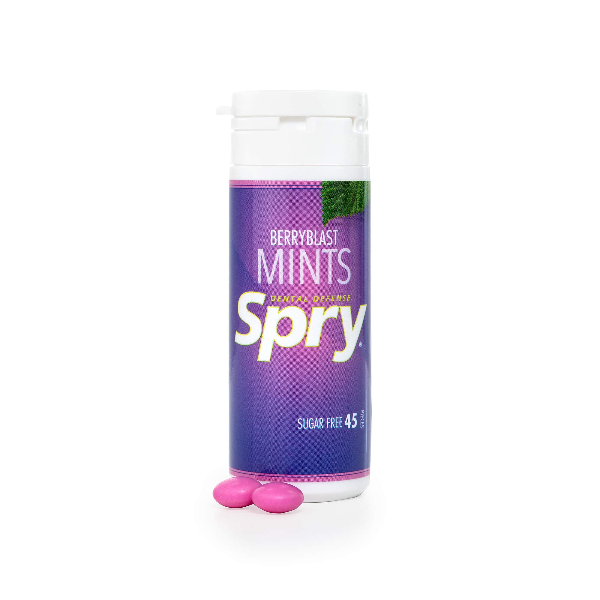 Spry envase abierto con mentas visibles listo para usar
