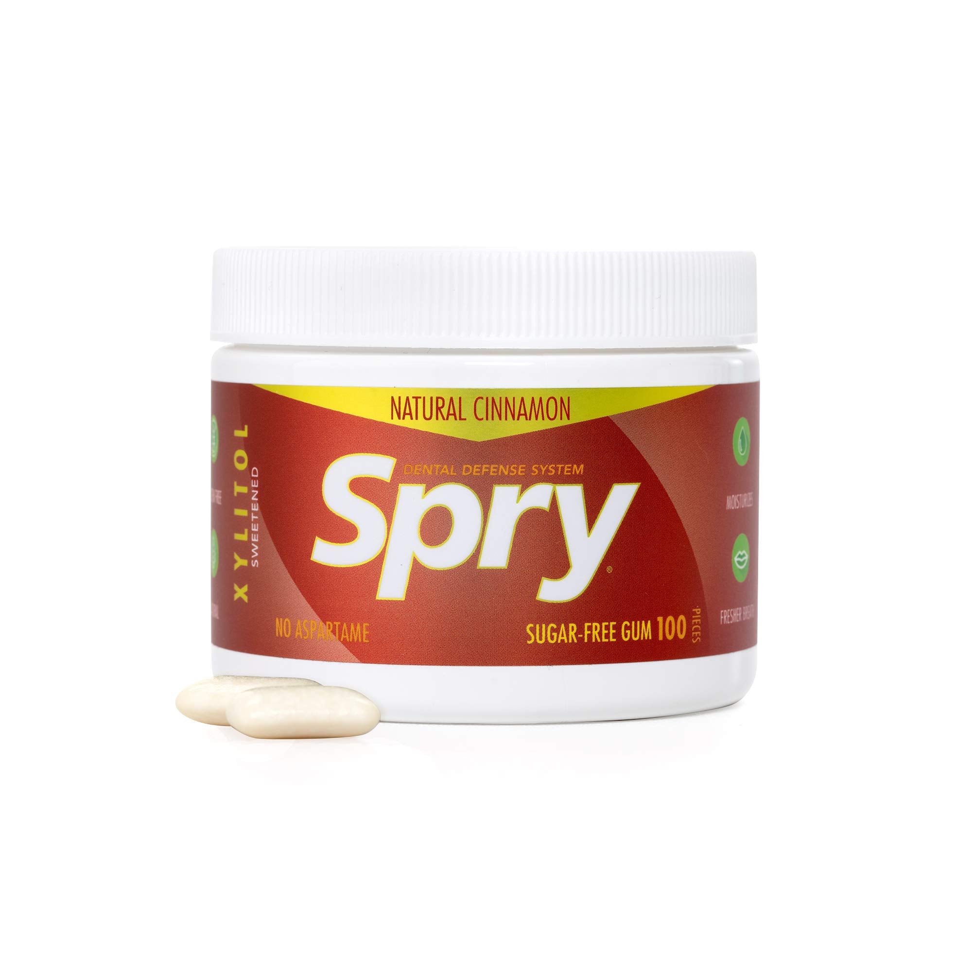 Spry chicle canela junto a objetos cotidianos para comparar tamaño portátil