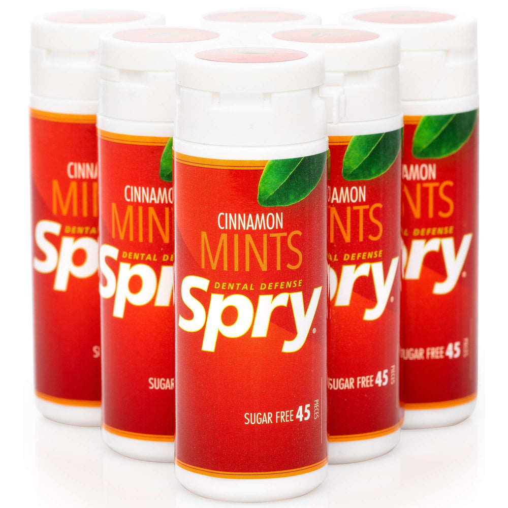 Spry mints canela envase frontal mostrando diseño y conveniencia